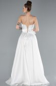 White Strapless Slit Long Satin Prom Dress ABU4680