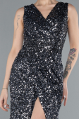 Anthracite Sleeveless Slit Long Sequin Evening Gown ABU4672