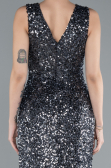 Anthracite Sleeveless Slit Long Sequin Evening Gown ABU4672