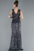 Anthracite Sleeveless Slit Long Sequin Evening Gown ABU4672