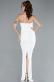 White Stoned Strapless Neck Long Mermaid Evening Gown ABU4687