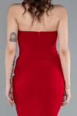 Red Stoned Strapless Neck Long Mermaid Evening Gown ABU4687