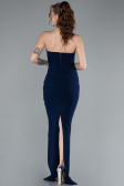 Navy Blue Stoned Strapless Neck Long Mermaid Evening Gown ABU4687
