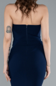 Navy Blue Stoned Strapless Neck Long Mermaid Evening Gown ABU4687