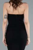 Black Stoned Strapless Neck Long Mermaid Evening Gown ABU4687