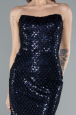 Navy Blue Strapless Beaded Midi Cocktail Dress ABK2260