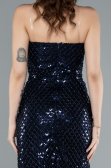 Navy Blue Strapless Beaded Midi Cocktail Dress ABK2260