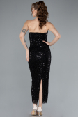 Black Strapless Beaded Midi Cocktail Dress ABK2260