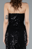 Black Strapless Beaded Midi Cocktail Dress ABK2260