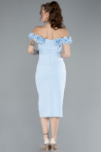 Light Blue Boat Neck Beaded Midi Cocktail Dress ABK2248