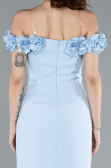 Light Blue Boat Neck Beaded Midi Cocktail Dress ABK2248