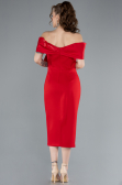 Red Boat Neck Midi Cocktail Dress ABK2263