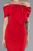 Red Boat Neck Midi Cocktail Dress ABK2263