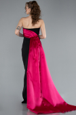 Fuchsia-Black Strapless Satin Train Evening Gown ABU4690