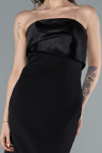 Black Strapless Satin Train Evening Gown ABU4690