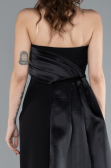 Black Strapless Satin Train Evening Gown ABU4690