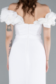 White Boat Neck Slit Stone Long Evening Gown ABU4696