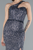 Navy Blue One Shoulder Slit Long Glitter Mermaid Evening Gown ABU4697