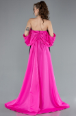Fuchsia-Black Beaded Strapless Train Long Evening Gown ABU4701