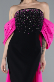 Fuchsia-Black Beaded Strapless Train Long Evening Gown ABU4701