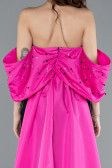 Fuchsia-Black Beaded Strapless Train Long Evening Gown ABU4701