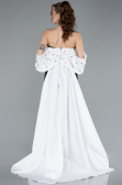 Black-White Beaded Strapless Train Long Evening Gown ABU4701