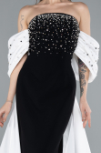 Black-White Beaded Strapless Train Long Evening Gown ABU4701