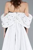 Black-White Beaded Strapless Train Long Evening Gown ABU4701