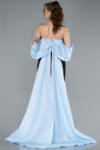 Black-Blue Beaded Strapless Train Long Evening Gown ABU4701