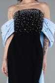 Black-Blue Beaded Strapless Train Long Evening Gown ABU4701