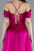 Fuchsia Off The Shoulder Slit Long Satin Prom Dress ABU4703