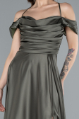 Olive Drab Off The Shoulder Slit Long Satin Prom Dress ABU4703