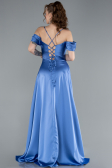 Indigo Off The Shoulder Slit Long Satin Prom Dress ABU4703