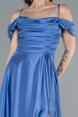 Indigo Off The Shoulder Slit Long Satin Prom Dress ABU4703