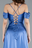 Indigo Off The Shoulder Slit Long Satin Prom Dress ABU4703