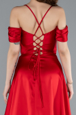 Red Off The Shoulder Slit Long Satin Prom Dress ABU4703