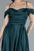 Emerald Green Off The Shoulder Slit Long Satin Prom Dress ABU4703