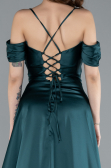 Emerald Green Off The Shoulder Slit Long Satin Prom Dress ABU4703