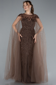 Brown Beaded Cape Long Haute Couture Dress ABU4707