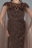 Brown Beaded Cape Long Haute Couture Dress ABU4707