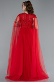 Red Beaded Cape Long Haute Couture Dress ABU4707