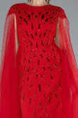 Red Beaded Cape Long Haute Couture Dress ABU4707