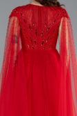 Red Beaded Cape Long Haute Couture Dress ABU4707