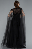 Black Beaded Cape Long Haute Couture Dress ABU4707
