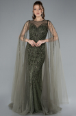 Olive Drab Beaded Cape Long Haute Couture Dress ABU4709