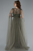 Olive Drab Beaded Cape Long Haute Couture Dress ABU4709