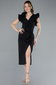 Black Slit Midi Cocktail Dress ABK2277