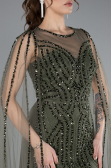 Olive Drab Beaded Cape Long Haute Couture Dress ABU4709
