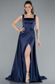 Long Navy Blue Satin Evening Dress ABU4715