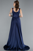 Long Navy Blue Satin Evening Dress ABU4715